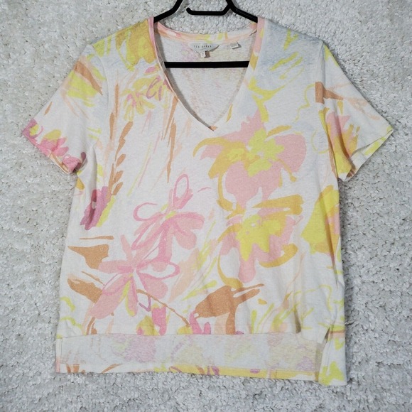 Ted Baker Women Linen Blend Pullover Top 2 (US Small)‎ Pastel Beach Lightweight - Picture 1 of 10